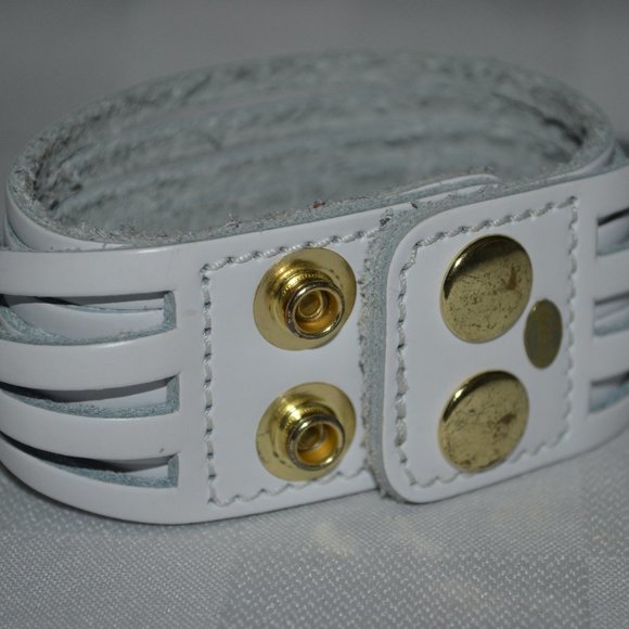 Beautiful MGD Mindy Gold Designs Handmade White Leather Pink Druzy Bracelet - Picture 3 of 7